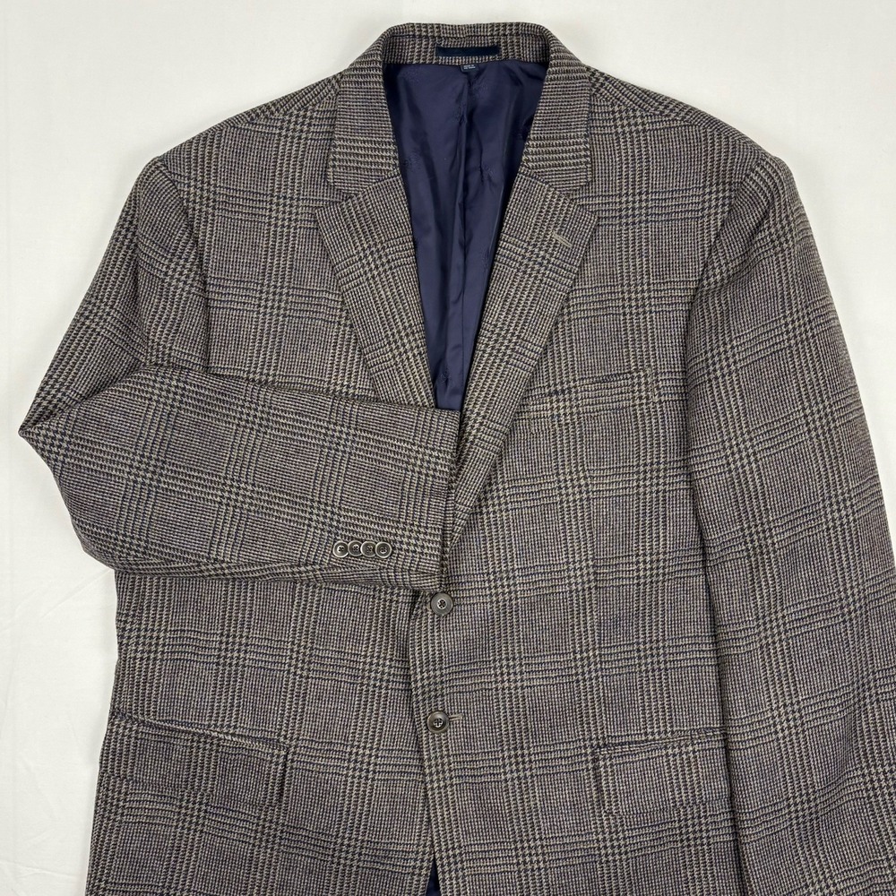 Jos. A. Bank 1905 Wool Tweed Sport Coat 46 Short Gray/Navy Glen Plaid Windowpane